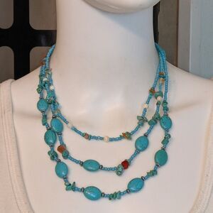 Vintage turquois colored multi layer bead necklace